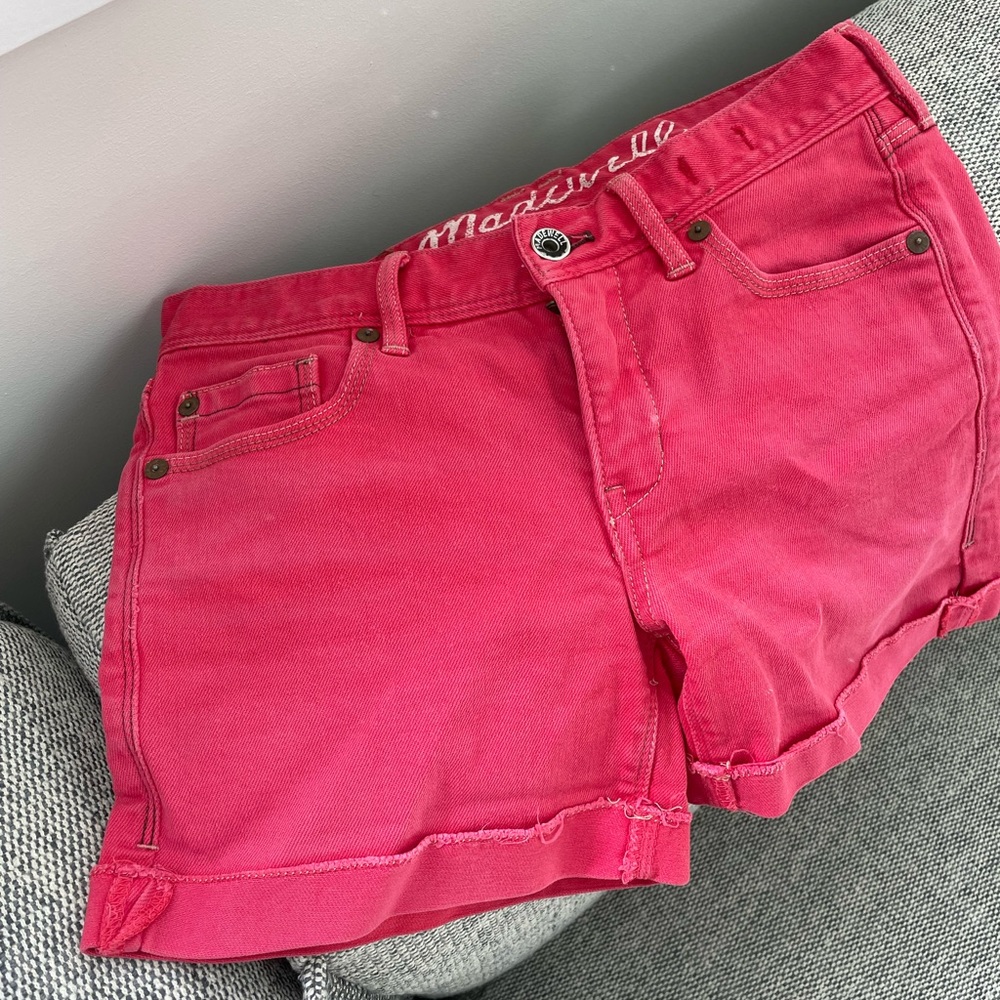 Madewell red denim cuffed shorts